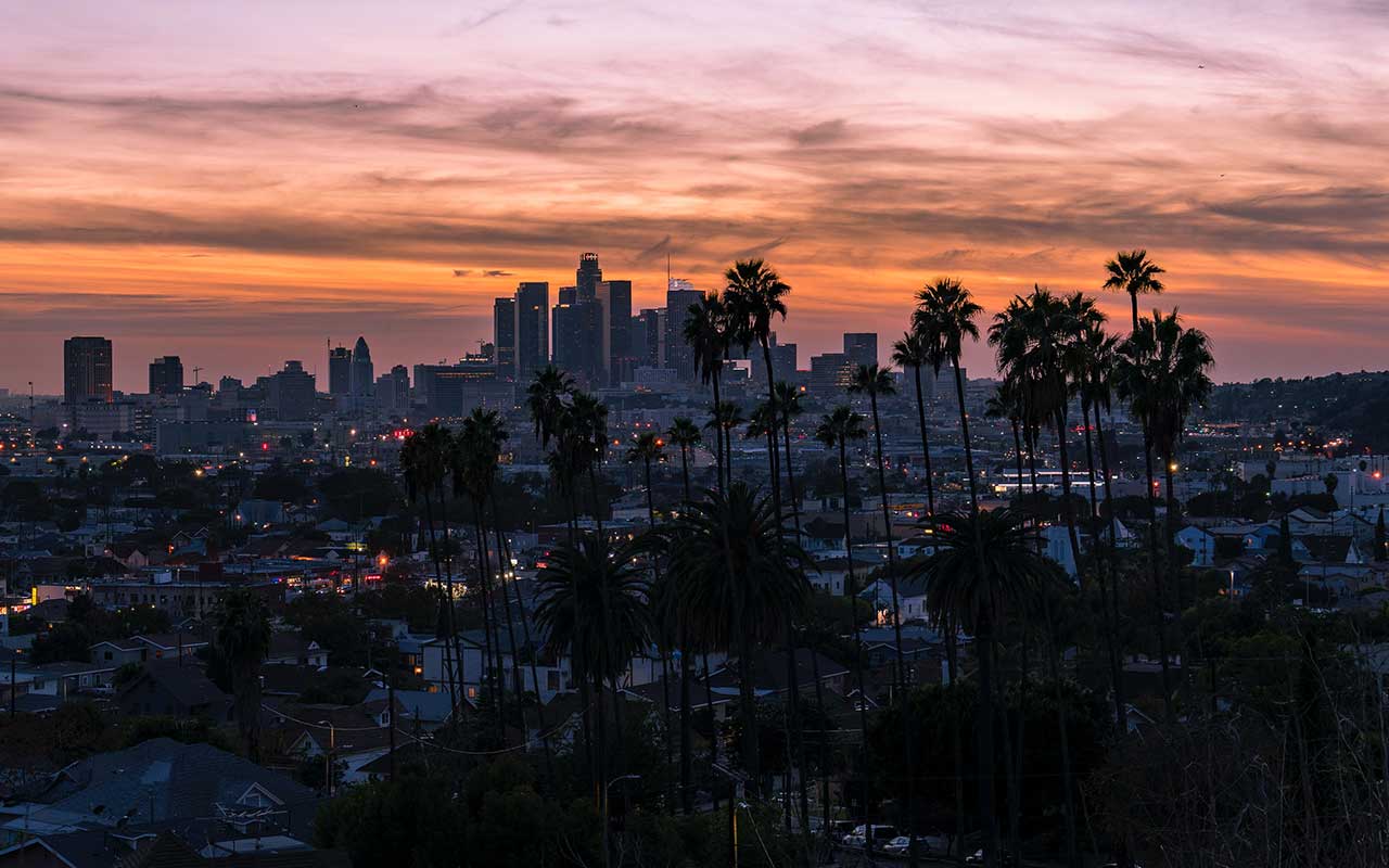 Because of its weather, Los Angeles has a picturesque sunset against its skylin
