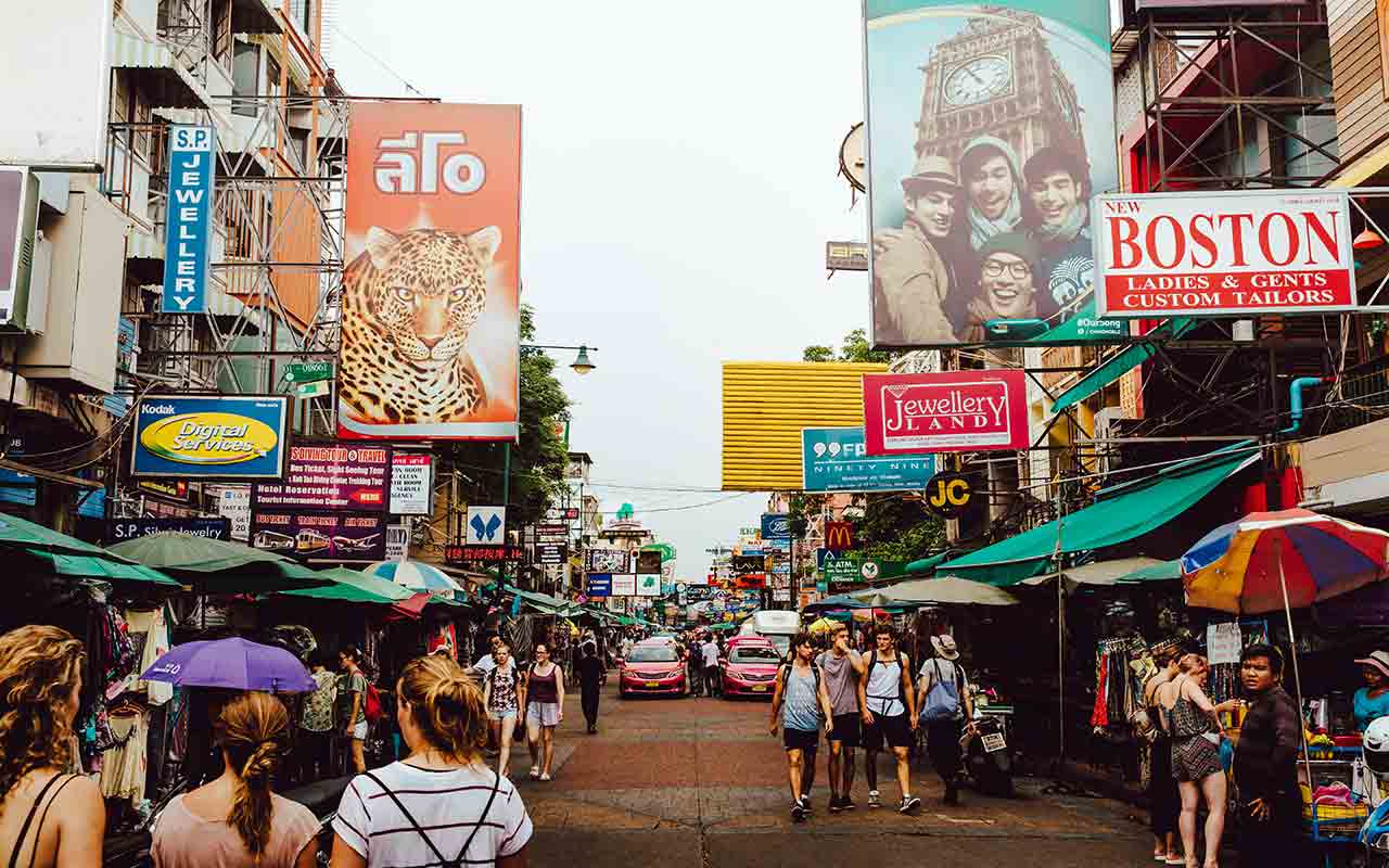 Tourists safely strolling in Bangkok, Thailand