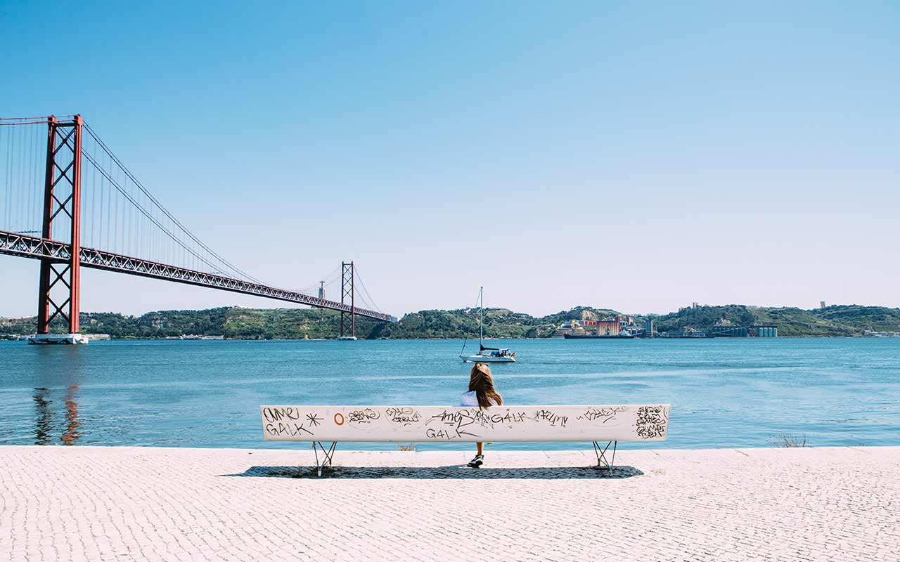 A local enjoying a bright summer day at Lisbon, Portugal