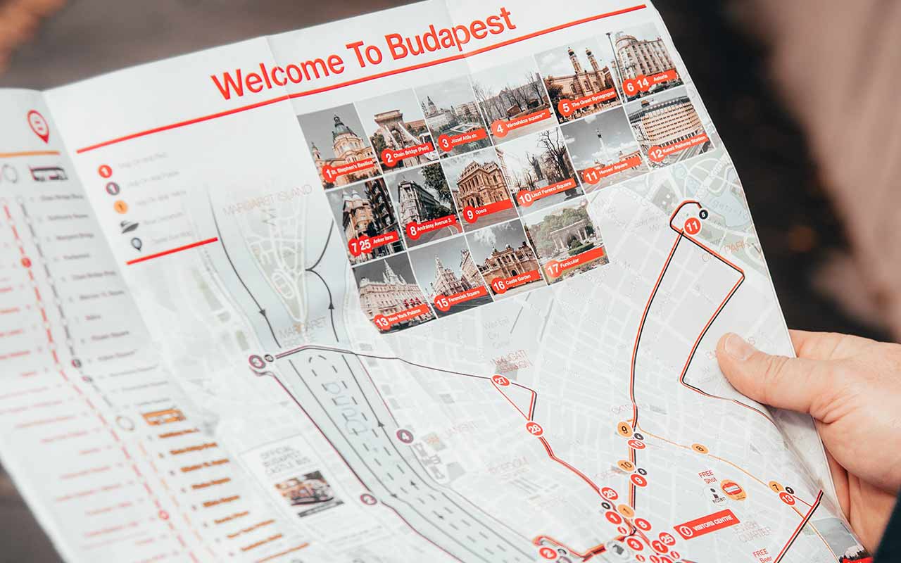 A map of Budapest showing various places that can be visited by tourists