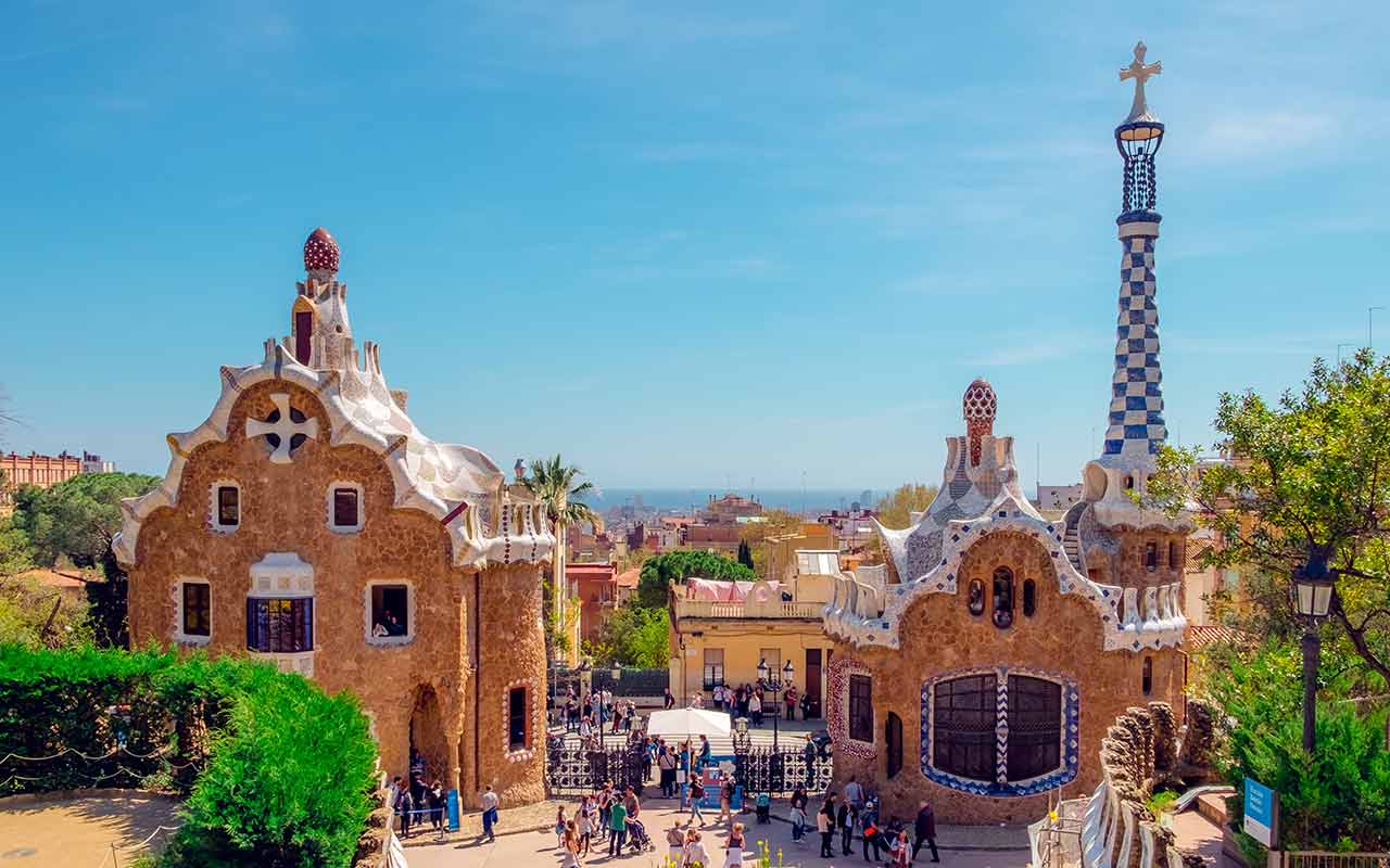 Welcome to Barcelona! This is what a sunny day looks like in Park Guell, Carmen Hill, Barcelona.