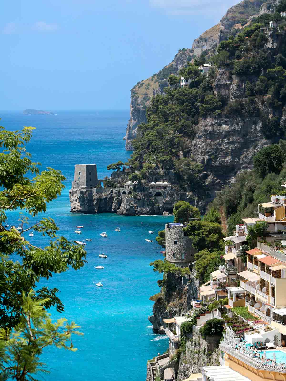 The beach in Amalfi Coast is glittering its turqouise blue waters especially during summer 