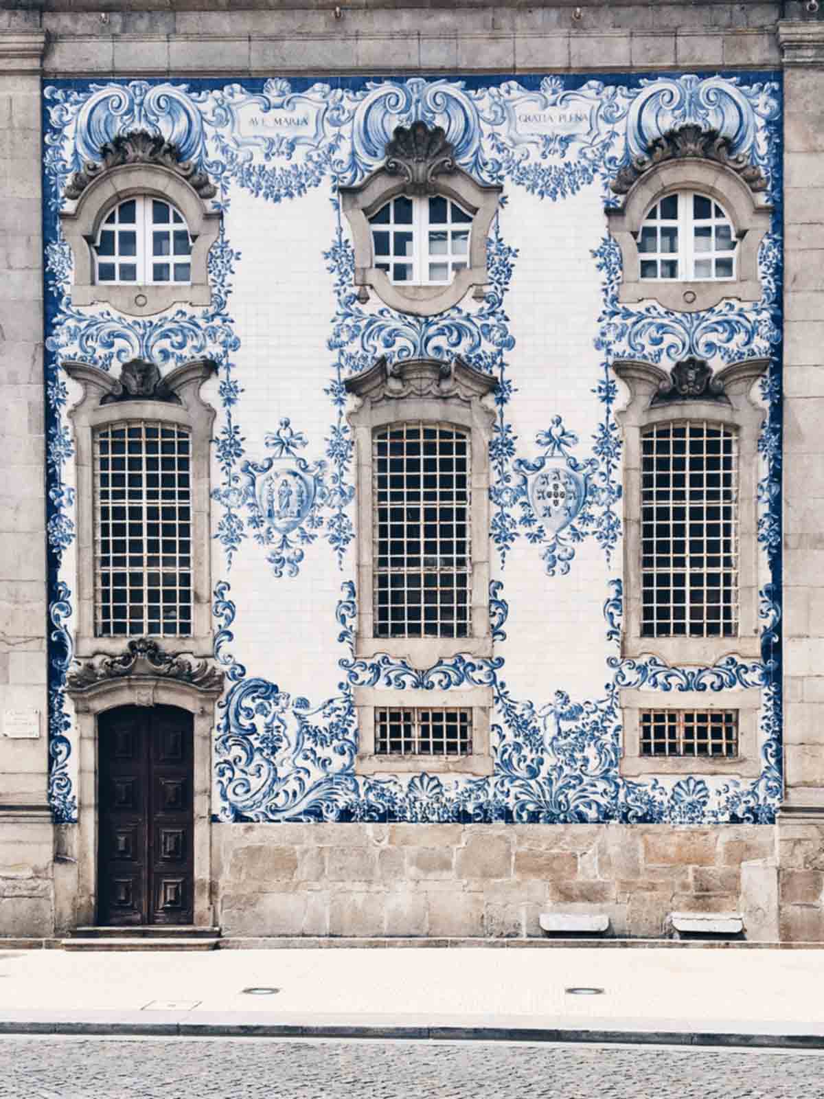 The facade of Carmelites church in Oporto portugal is decorated with hand-painted Azulejos Tiles
