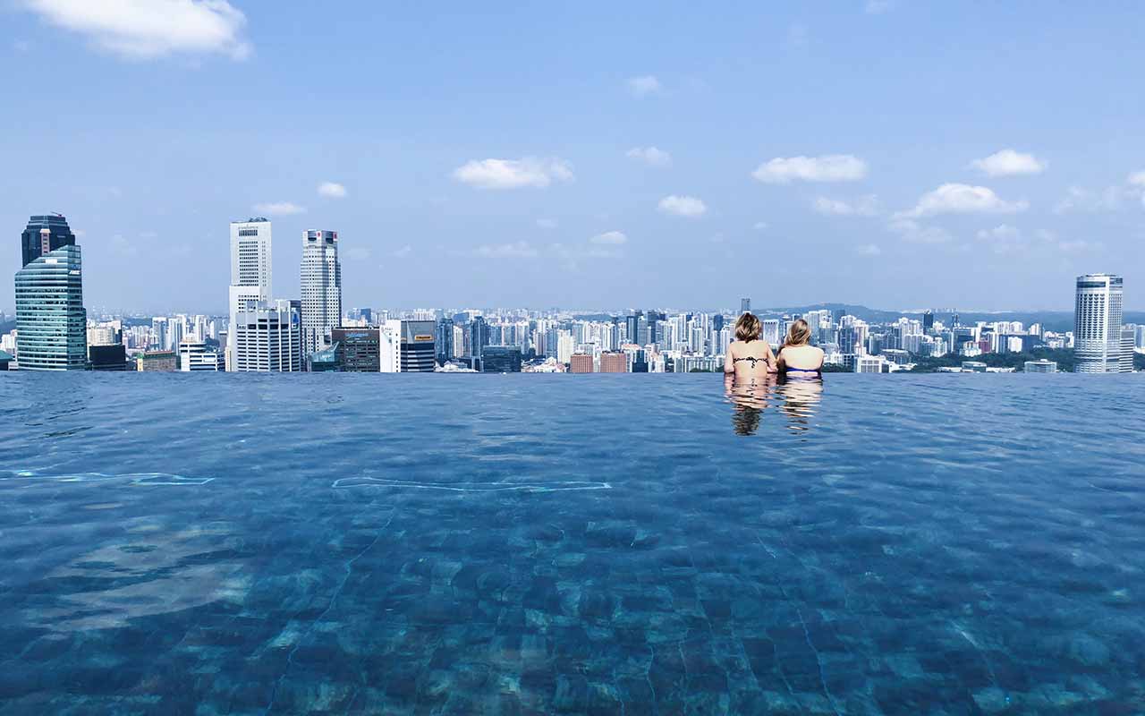 The view from the infinity pool of Marina Bay Sands