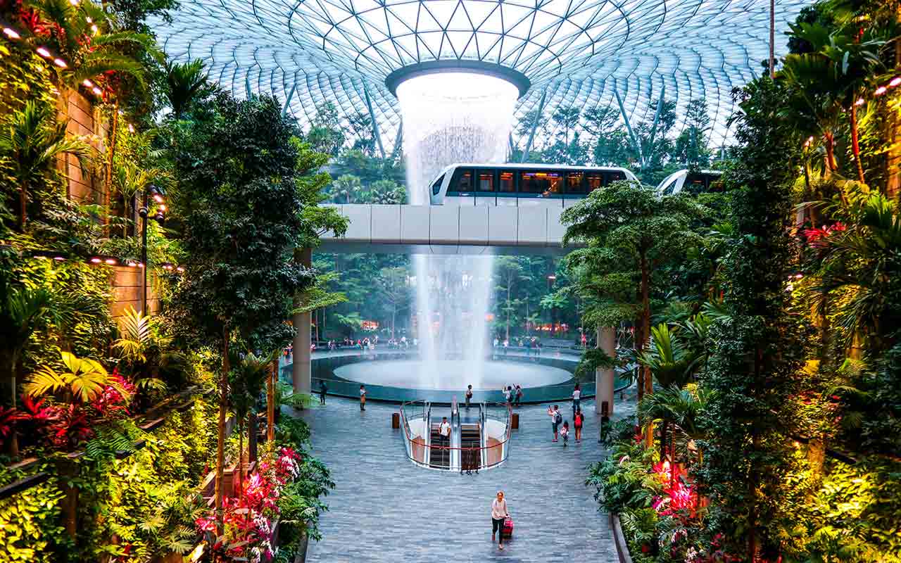 The indoor waterfall inside the Jewel Changi Airport