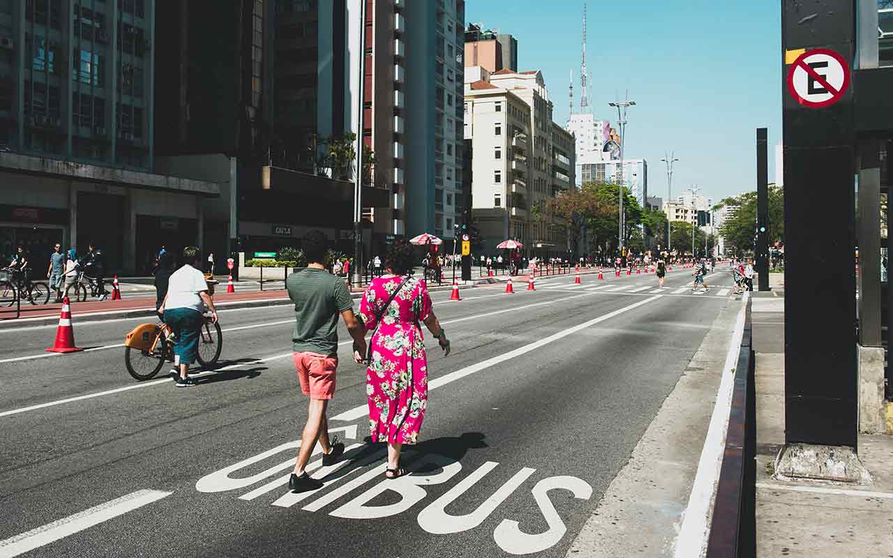 Tourists and locals walking in the streets of Sao Paulo, Brazil