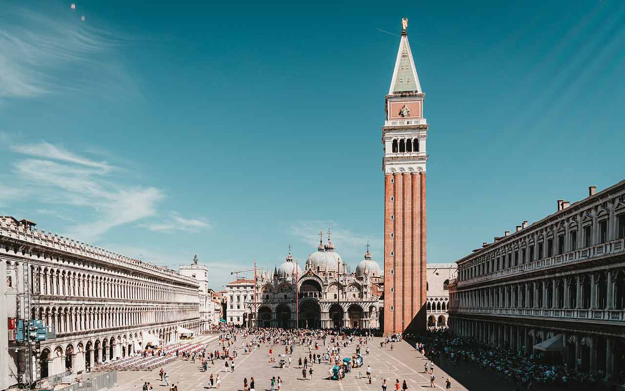 A wide view of St. Mark's Square in Venice